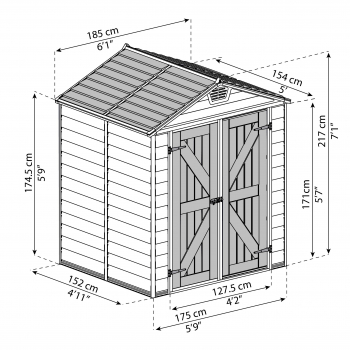 Palram-Canopia Gerätehaus SKYLIGHT 6x5 (185x154cm) Polycarbonat Tan (Beige/Braun)
